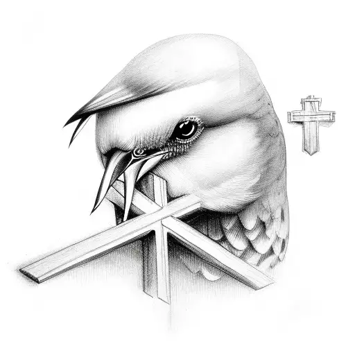 Bird With Crucifix In Mouth