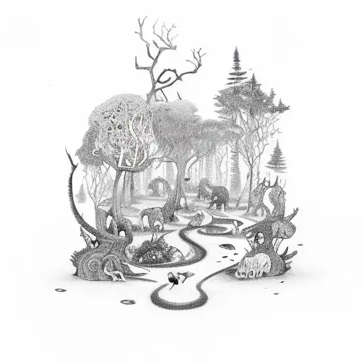A New-school Design Featuring A Whimsical Forest Scene With Various Animals