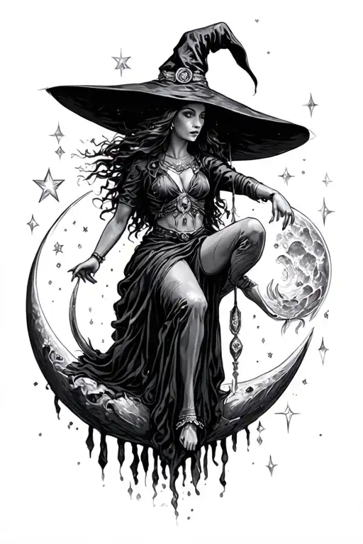 Crystal Witch Riding The Moon