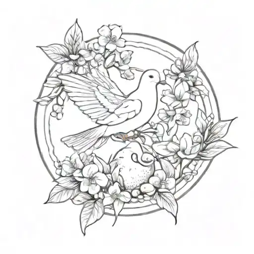 Dove And Peaches And Orchids And Blueberries In Circle