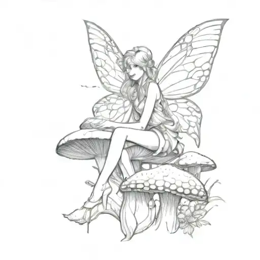 Pretty Fairy Sitting On A Mushroom