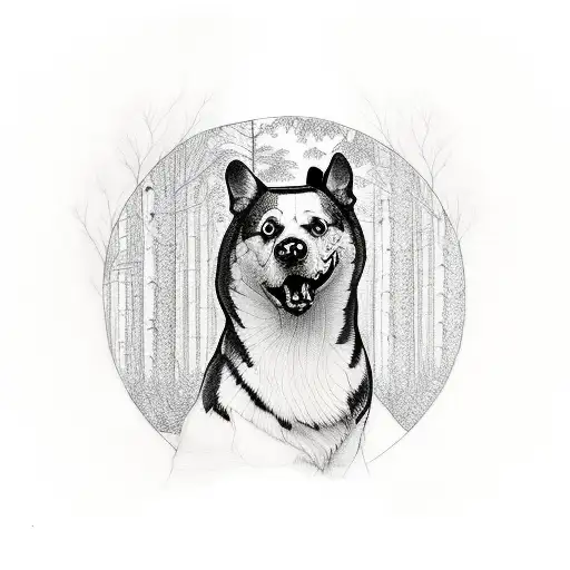 Design A Tattoo Of A Dog Hiking Through A Forest Of Maple Trees