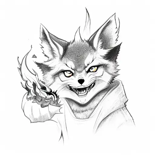 Sketch-style Illustration Of A Kitsune Playing With Fire