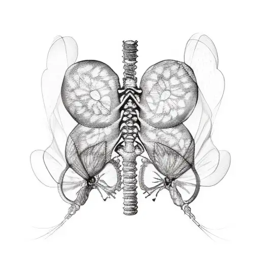 Rib Cage With Heart Cut Out With Butterflies