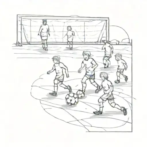 A Sketch Style Design Of A Soccer Field With Family Members As Players