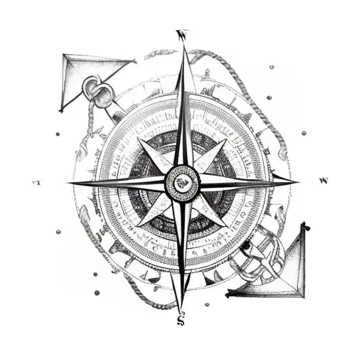 A Compass With A Rope To An Bote Anchor