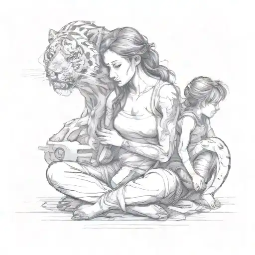 The Girl Is Guarding Her Child