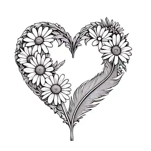 Heart Made Up Of Daisys And Pheasant Feather