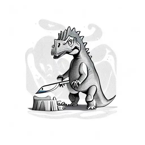 Cartoon Dinosaur Holding A Knife
