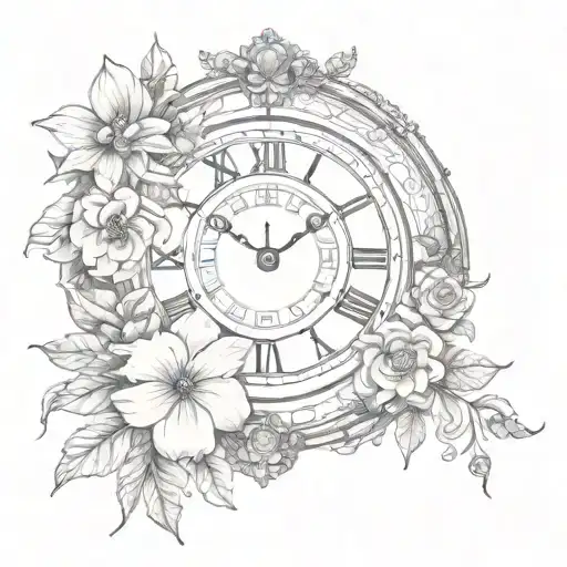 Roman Numeral Clock With Flowers Intertwined