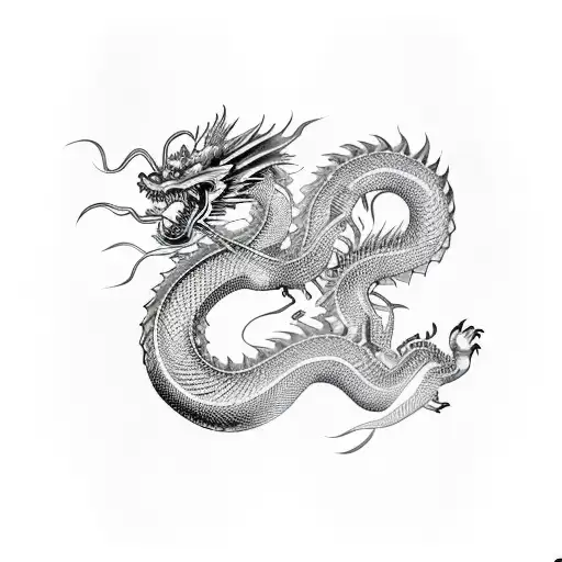 Chinese Dragon Around A Sword