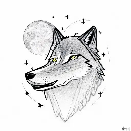 Howling Wolf Under Night Sky In The Jungle