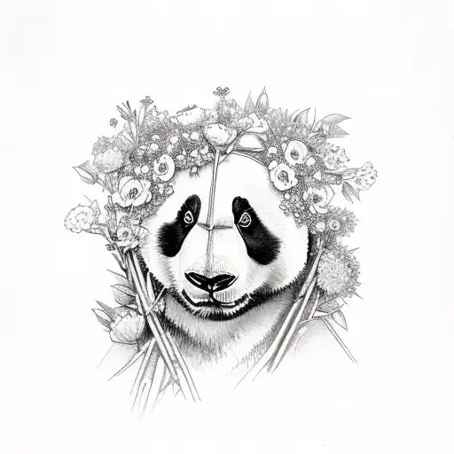 Panda Bear With Flowers And