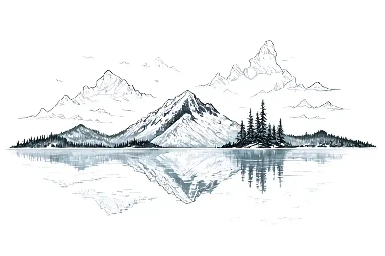 Lake Spectacle Mountain Range Reflected