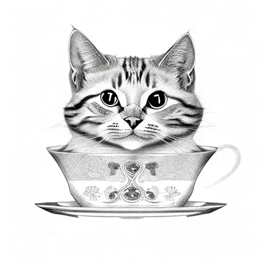 Three Stylized Cats Sitting On Coffee Cups