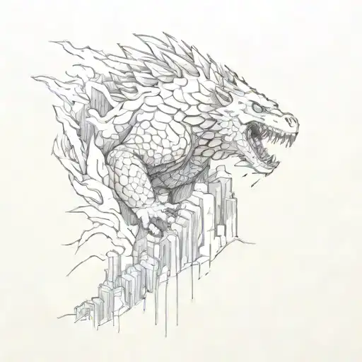 A Godzilla Battling A Pack Of Wolves In A Post-apocalyptic Cityscape