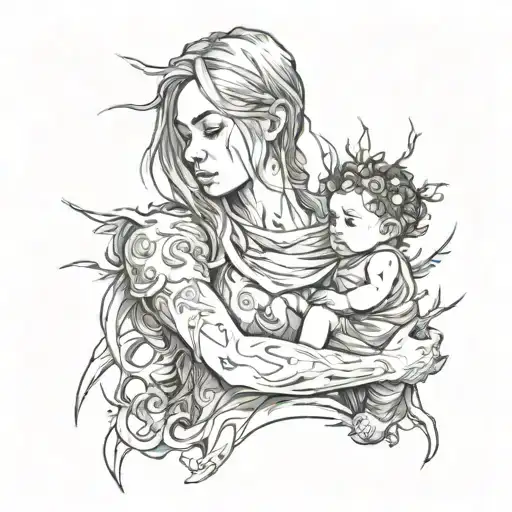 The Girl Is Guarding Her Child