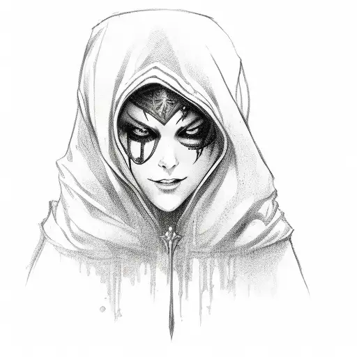 Hooded Female Assassin With A Mischevious Grin Holding A Dagger