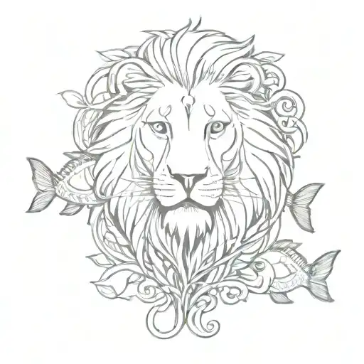 Lion Head With 3 Fishes Swimming Together