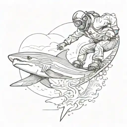 A Businessman's Tattoo Featuring A Snowboarder Surfing On A Shark In The Snow