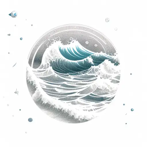 Ocean Wave With Space Objects Above