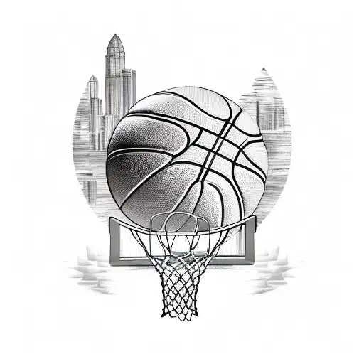 With Fine Detail Create A Basketball In The Net And Backboard With Miami Skyline In The Background