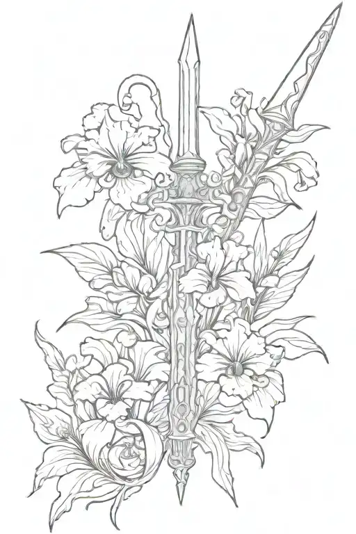 Sword With Iris Flowers Intertwined