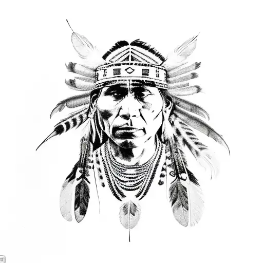 Native American Man Adorned With Intricate Feather