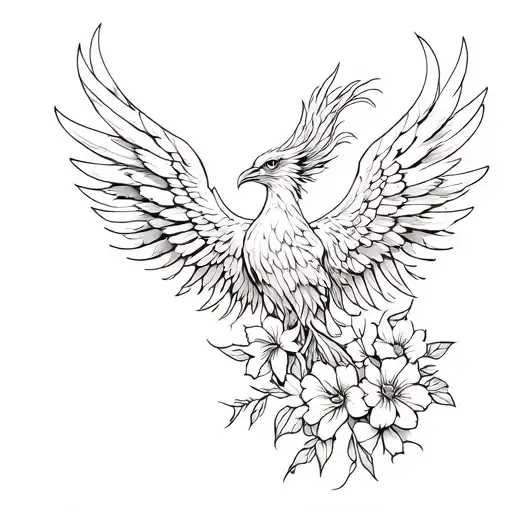 Flowering Phoenix Wings Tattoo Design