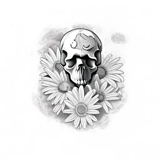 Skull Hand Coming Out Of Grave Holding Two Daisies
