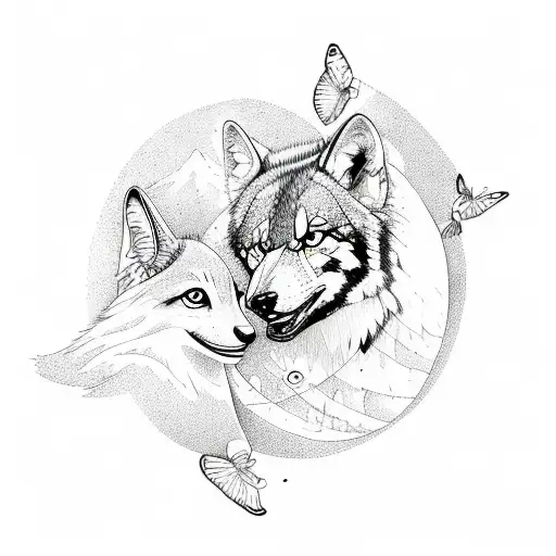 Butterfly Wolf And Moon