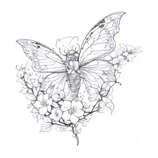 A Fairy Wings Has A Circle Of Cherry Blossoms On The Outside