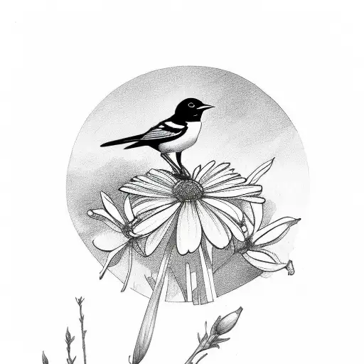 Oriole Bird With Cosmo Flower In Background