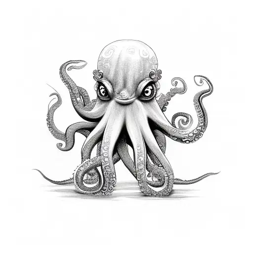 Cute Angry Octopus With Big Cute Eyes