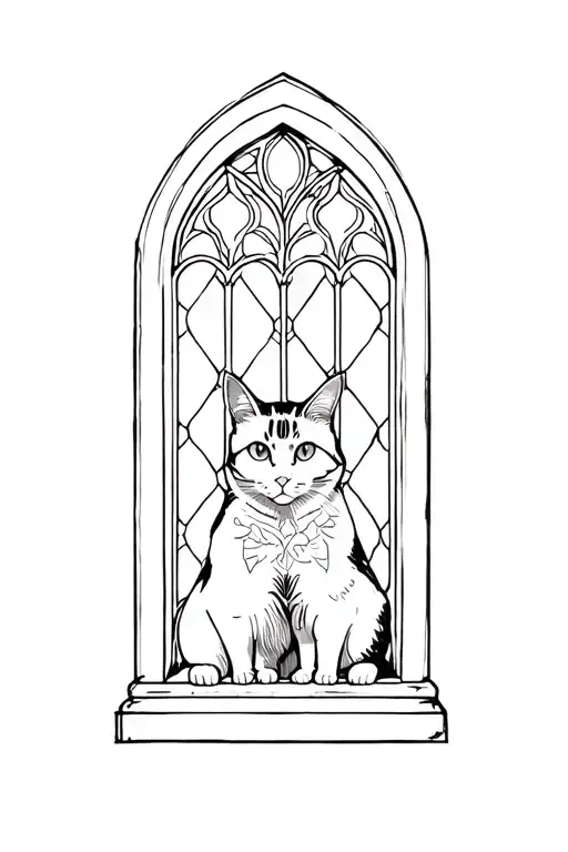 Gothic Style Window With Cat Preaching