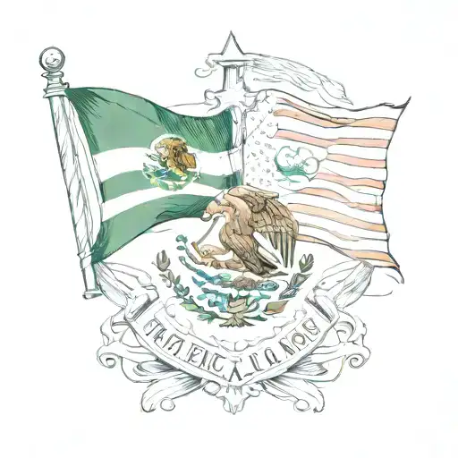 Mexican Flag And American Flags Crossed