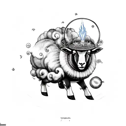 Blacksheep With Planet Crown Shaped Like Halo With 3 With Fire Around It