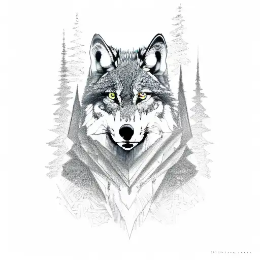 Lone Wolf In The Woods Under The Mountain