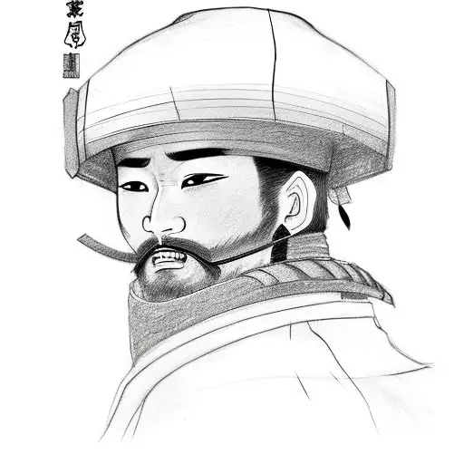 Ronin Samurai Warrior Holding Catana And Wearing Sensei Hat