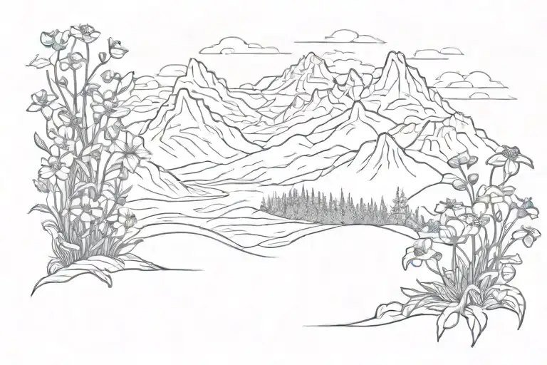 Small Flowers On Mountain Range Silhouette