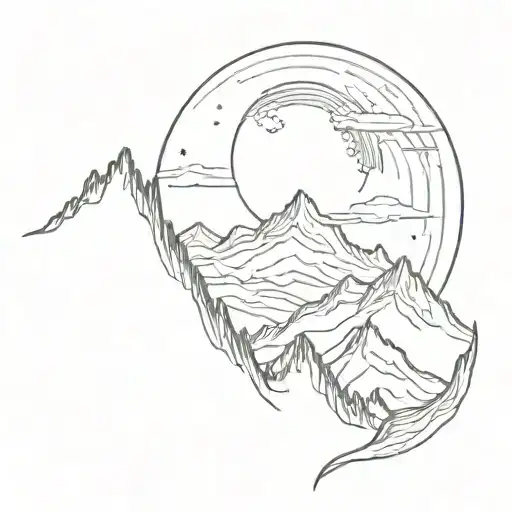 Mountain Range Silhouette With Moon