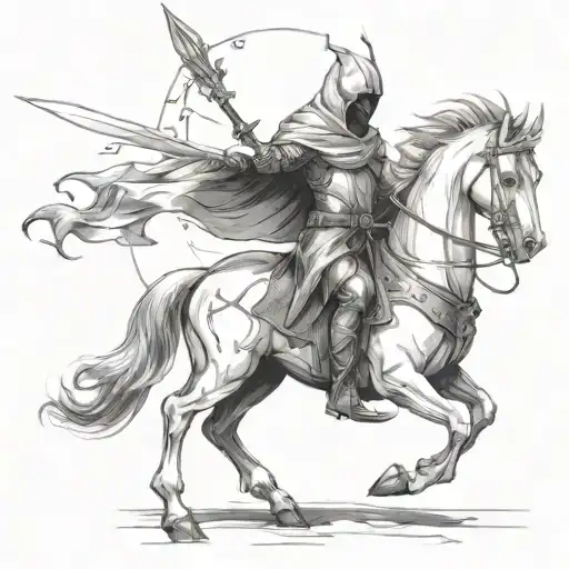 A Hooded Knight Wielding A Fire Sword While Riding A Capricorn