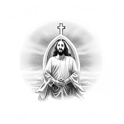 Jesus With Crosses And Doves With Sunset