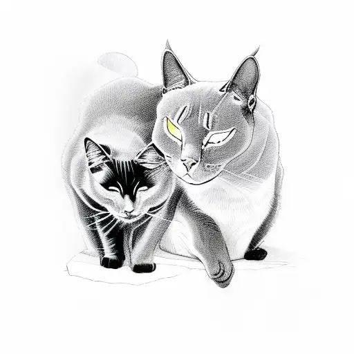 A Black Cat And A Gray Cat Sleeping Together