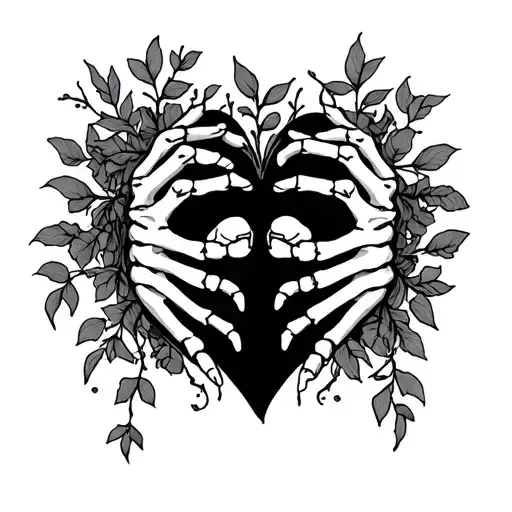Heart Shaped Skeleton Hands With Vines Around Leg