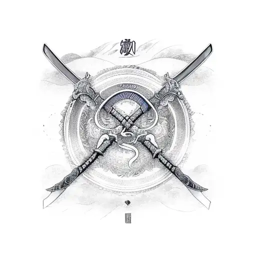 A Katana Sword With Japanese Waves Style In The Background