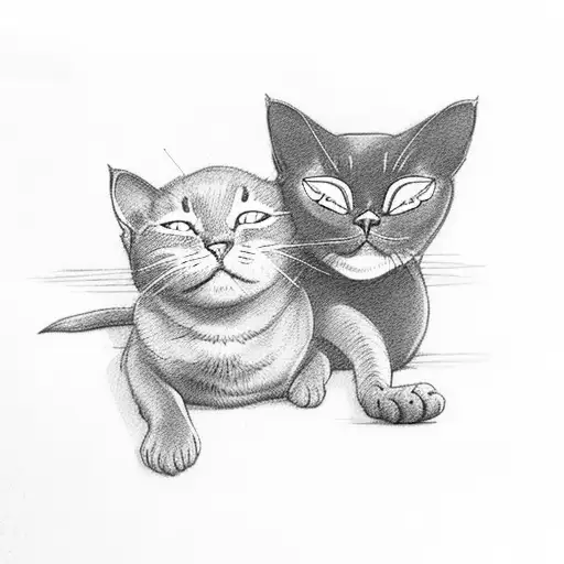 A One Eyed Small Black Cat And A Small Gray Cat Sleeping Together