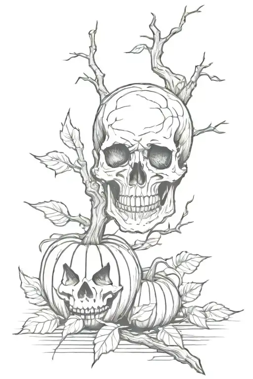 Willow Tree Branch With Pumpkin Skull