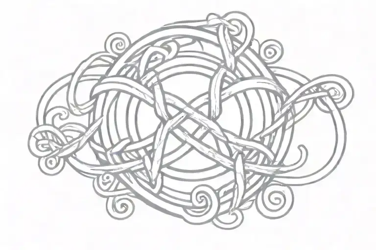 A Sketch-style Tattoo Of A Celtic Love Knot Intertwined With Musical Notes And Symbols