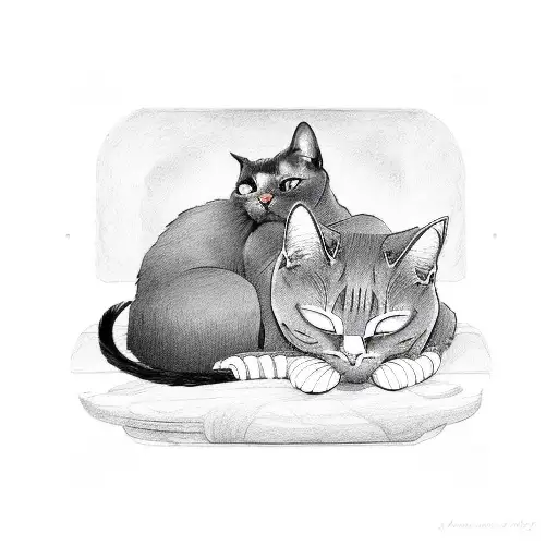 A Black Cat And A Gray Cat Sleeping Together